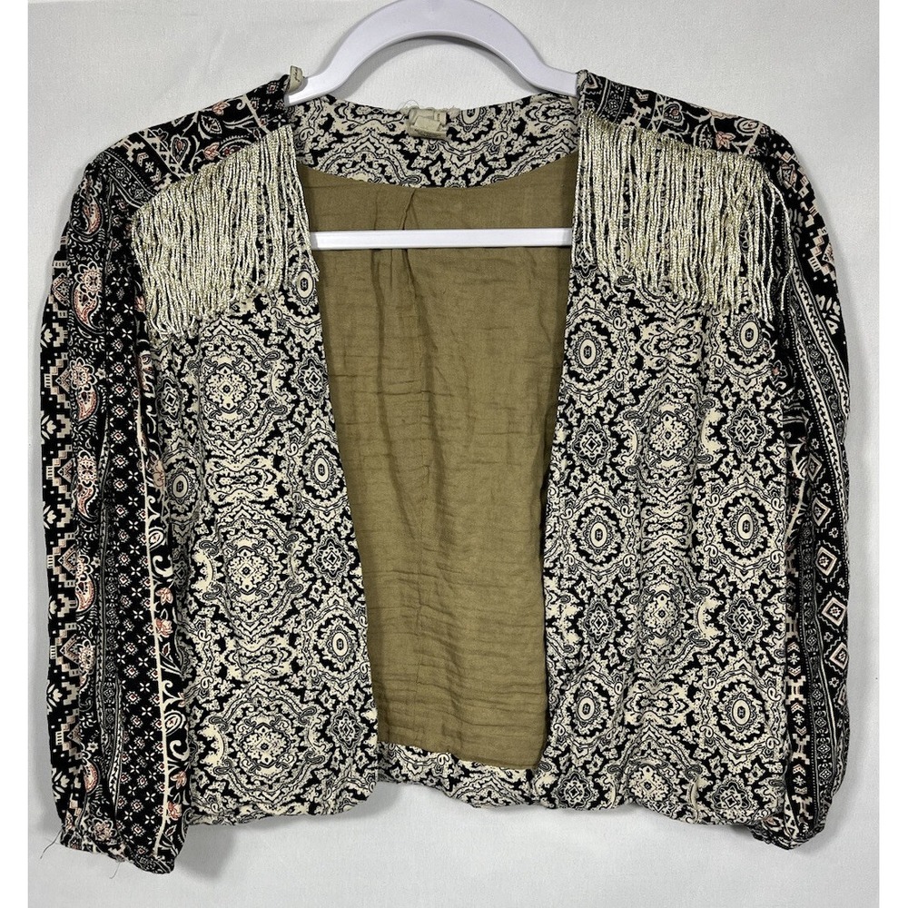 Buckle‎ Gimmicks Crop Fringe Western Jacket Size Medium Open Front Boho Small S
